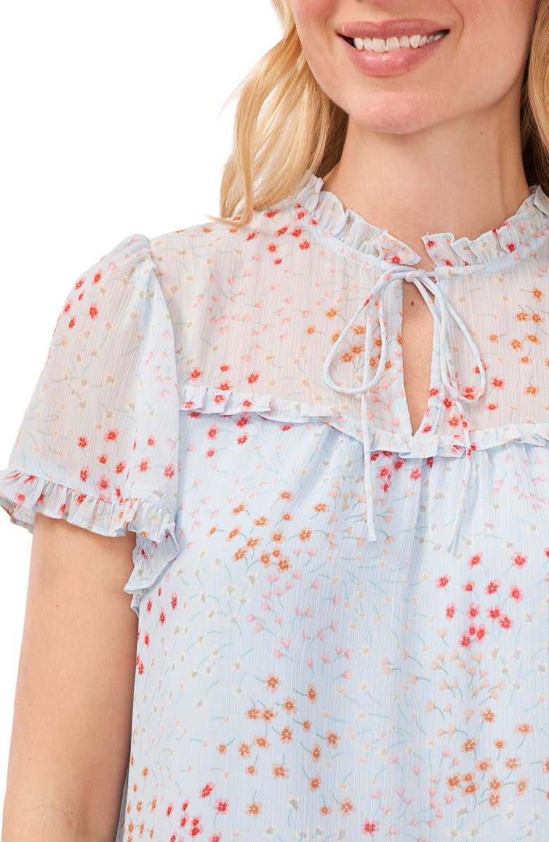 CeCe Floral Split Neck Ruffle Top, Alternate, color, 