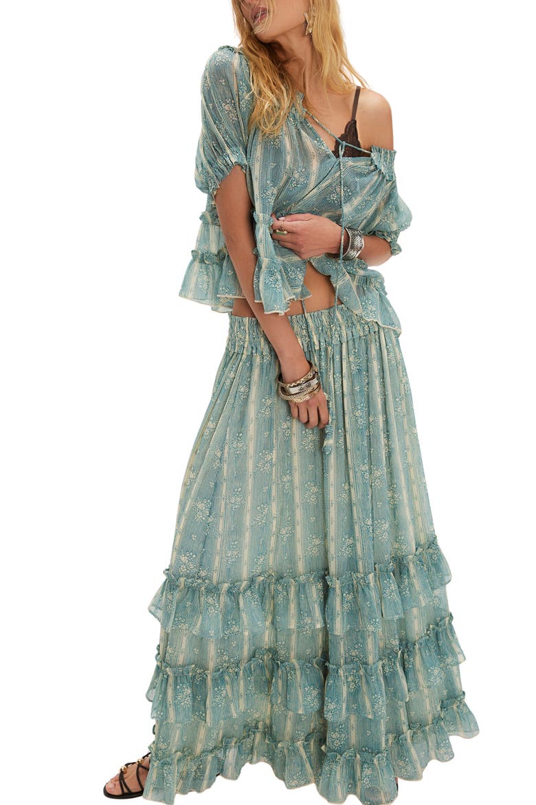 Morning Mist Short Sleeve Top & Maxi Skirt Set, Main, color, MINERAL BLUE COMBO