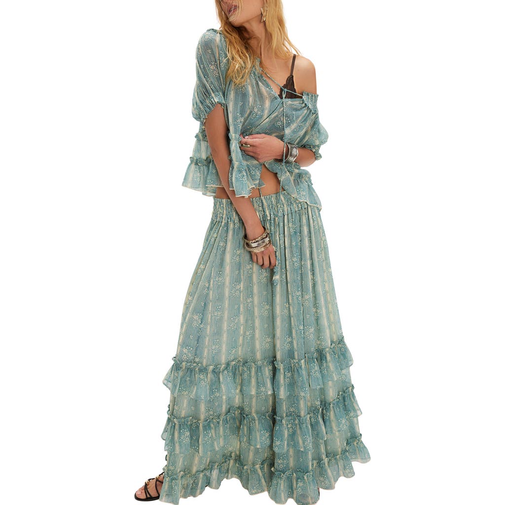 Free People Morning Mist Short Sleeve Top & Maxi Skirt Set In Green
