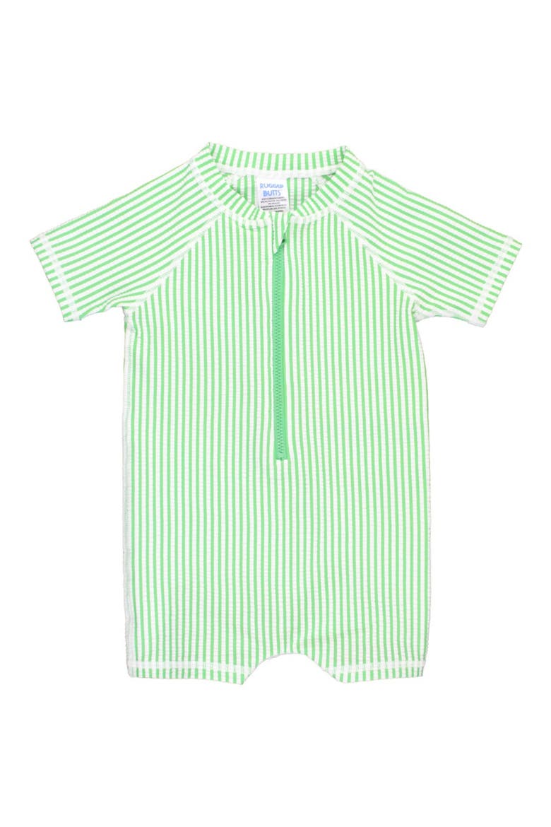 Spring Green Stripe Seersucker One-Piece Rashguard Swimsuit, Main, color, GREEN