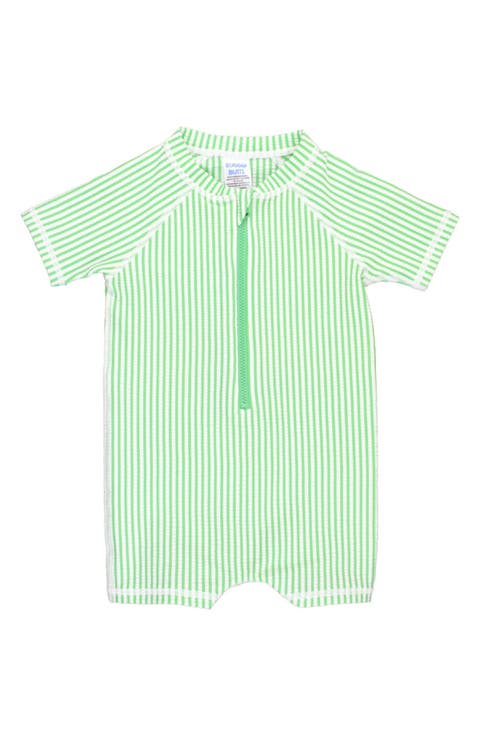 Spring Green Stripe Seersucker One-Piece Rashguard Swimsuit (Baby)