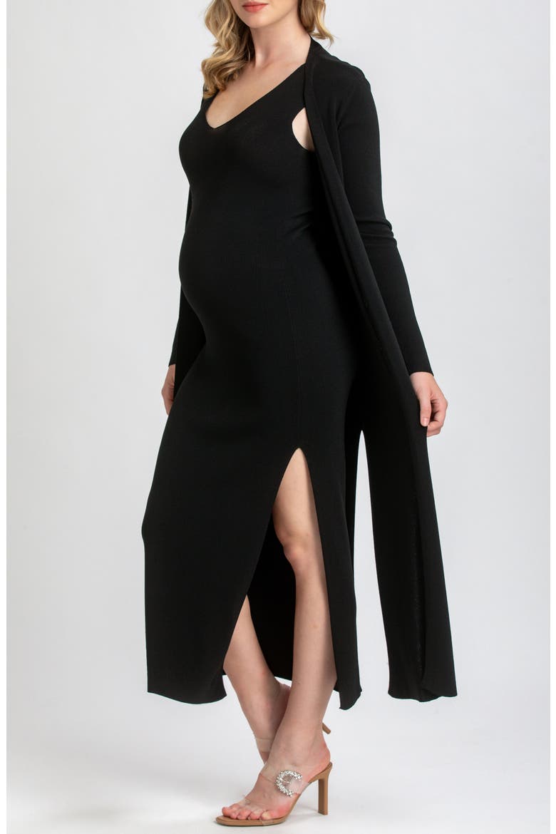 Longline Side Slit Maternity Cardigan, Alternate, color, BLACK