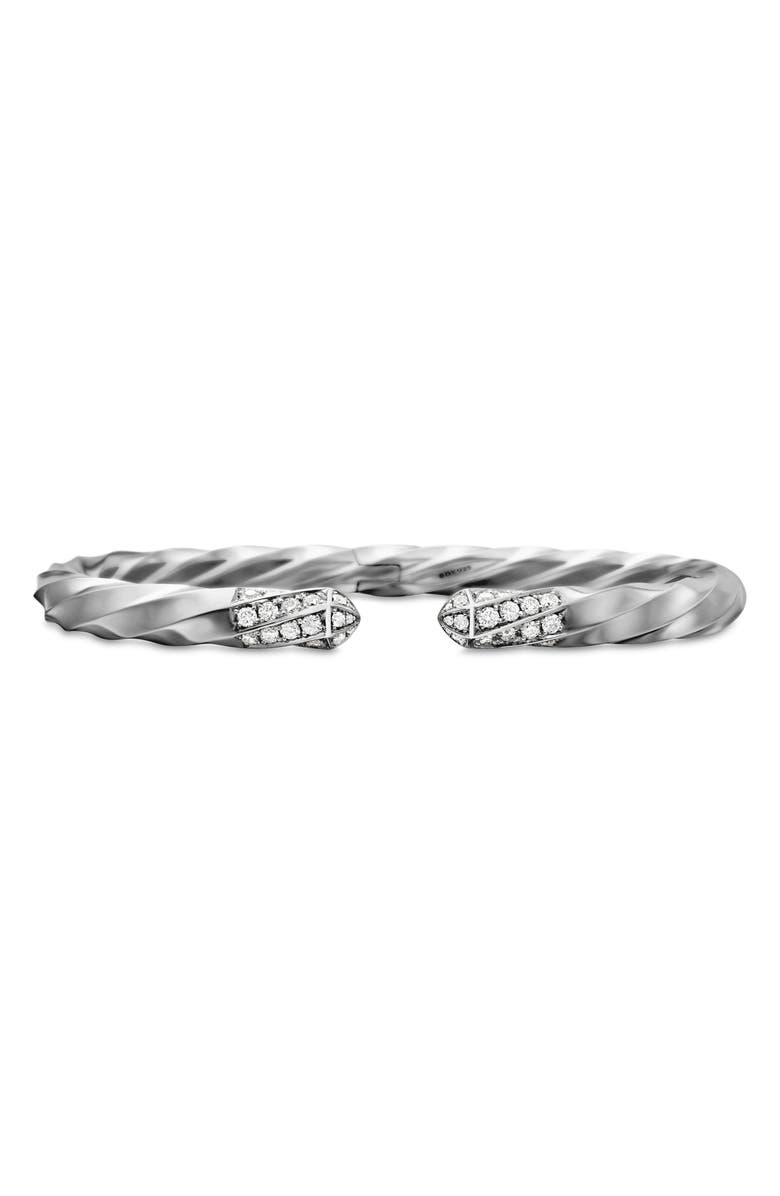 David Yurman Cable Edge<sup>™</sup> Bracelet in Recycled Sterling Silver with Pavé Diamonds, Main, color, Sterling Silver