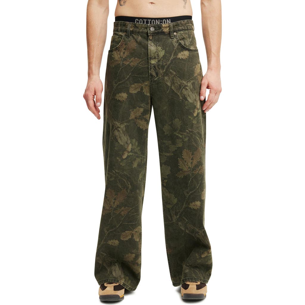 Cotton On Super Baggy Jean In Dark Tree Camo