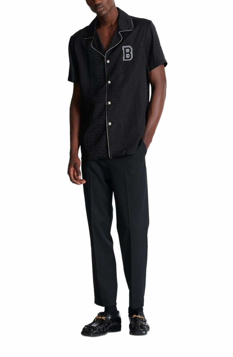 Balmain Varsity Pyjama Shirt, Alternate, color, Black