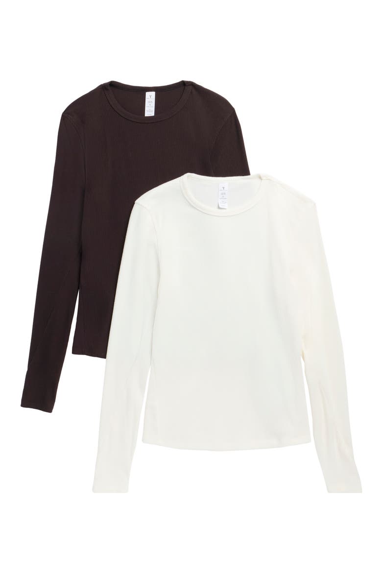 2-Pack Liana Soft Ribbed Crewneck T-Shirts, Main, color, CHOCOLATE TORTE/ SUGAR SWIZZLE
