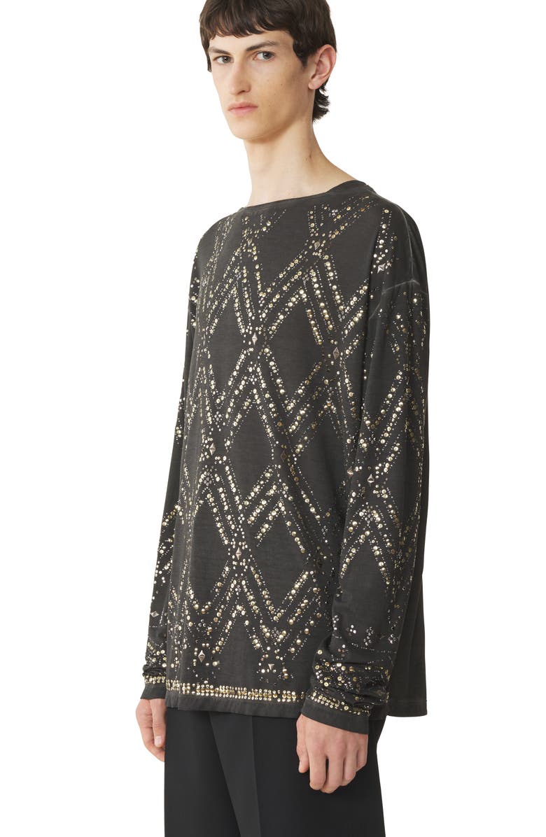 Lanvin Black Sequin And Bead Top, Alternate, color, Geometric, Black