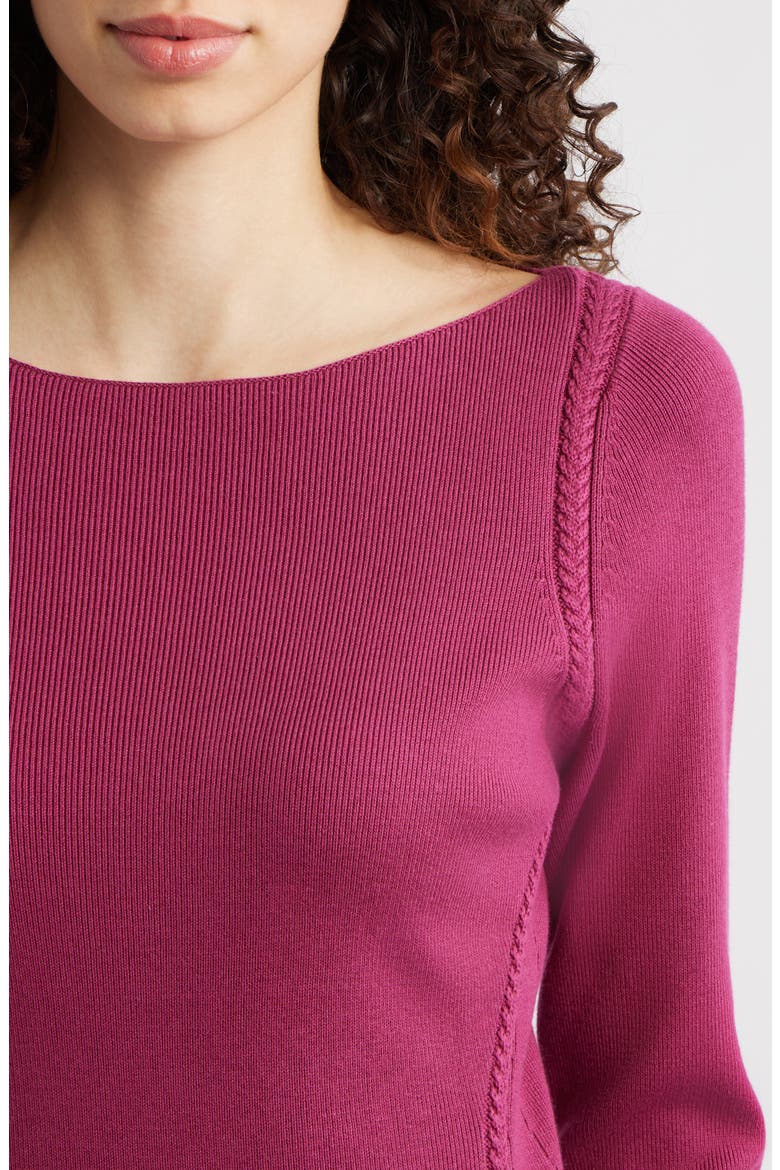 Delphina Braid Detail Long Sleeve Cotton Blend Sweater Minidress, Alternate, color, SANTA ANA