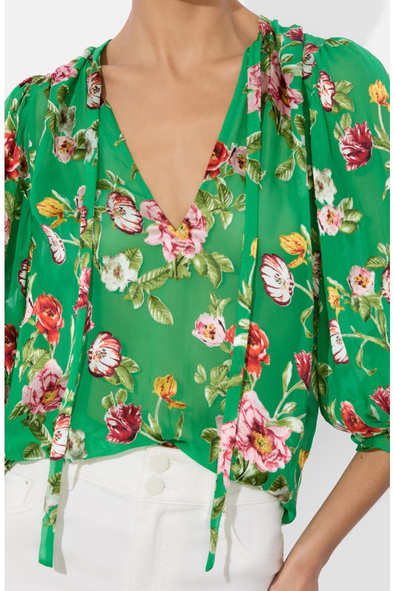 Moranne Floral Print Tie Neck Top, Alternate, color, HAMPTONS FLORAL SMALL