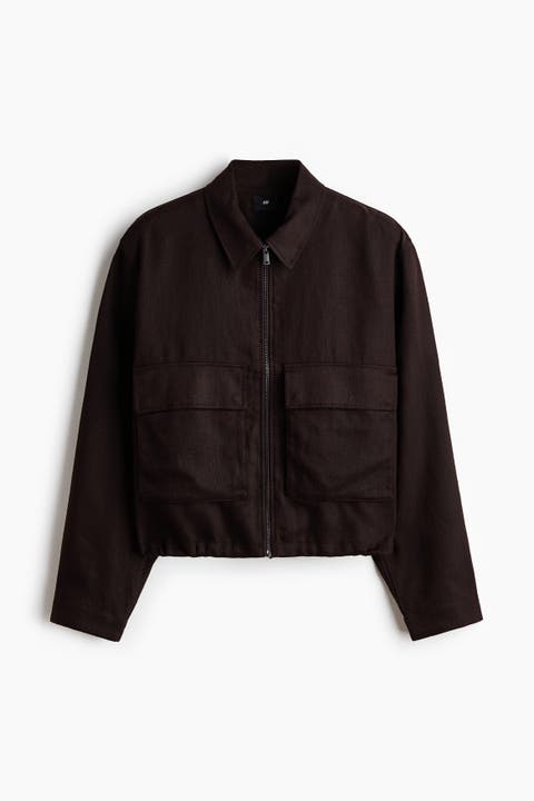 Linen-blend Overshirt With Zipper