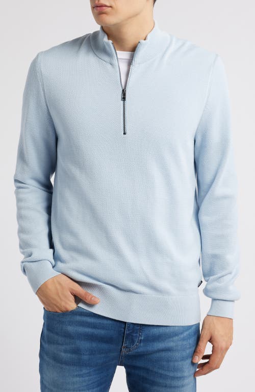Hugo Boss Boss Ebrando Textured Cotton Half Zip Sweater In Light Blue
