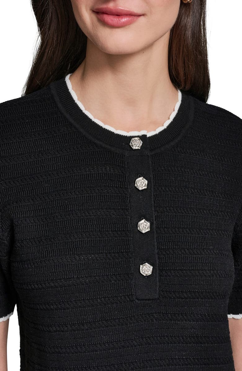 KARL LAGERFELD PARIS Short Sleeve Sweater, Alternate, color, Black/ Soft White