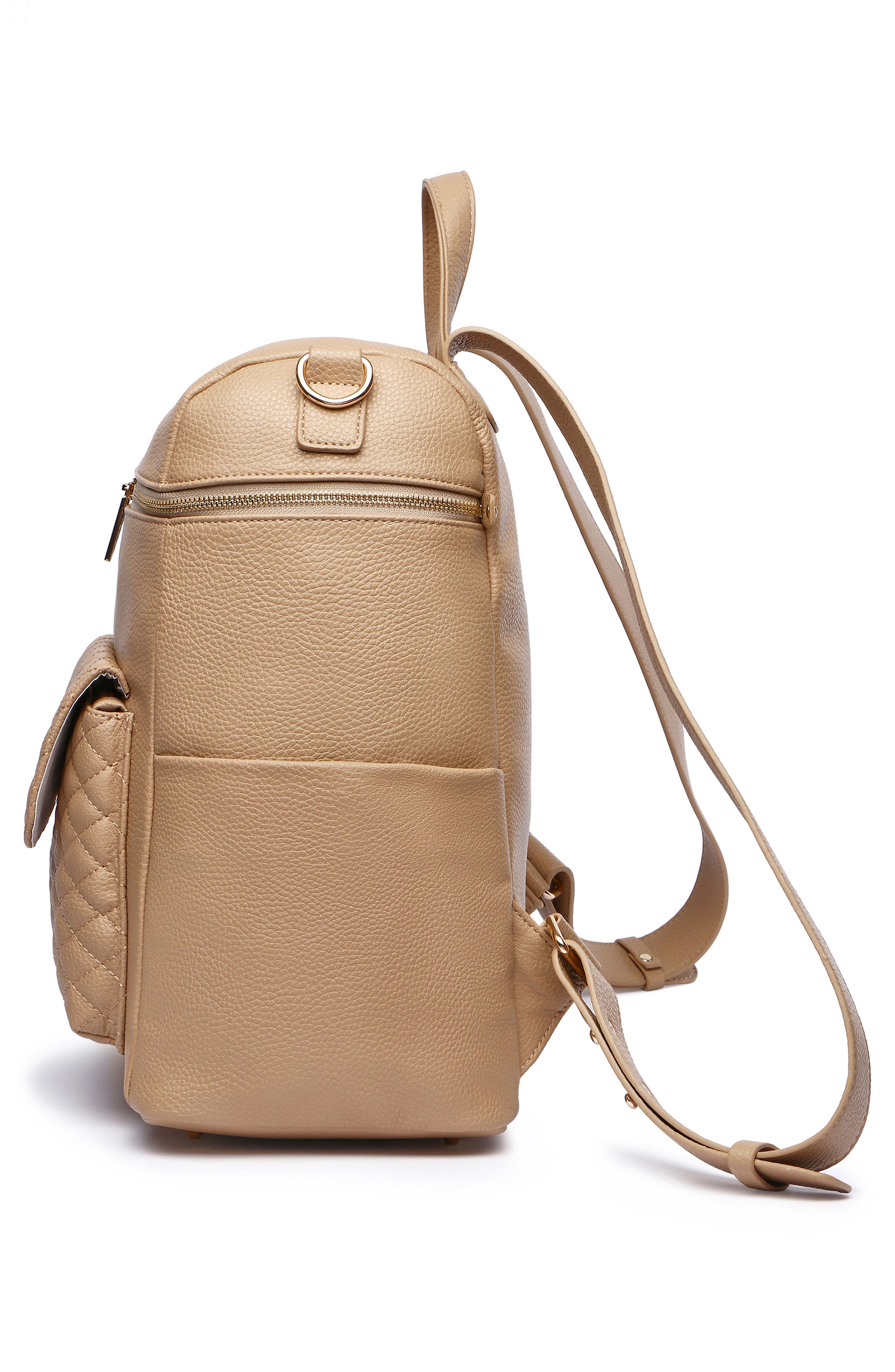 Luli Bebé Monaco Faux Leather Diaper Backpack, Alternate, color, Latte Brown