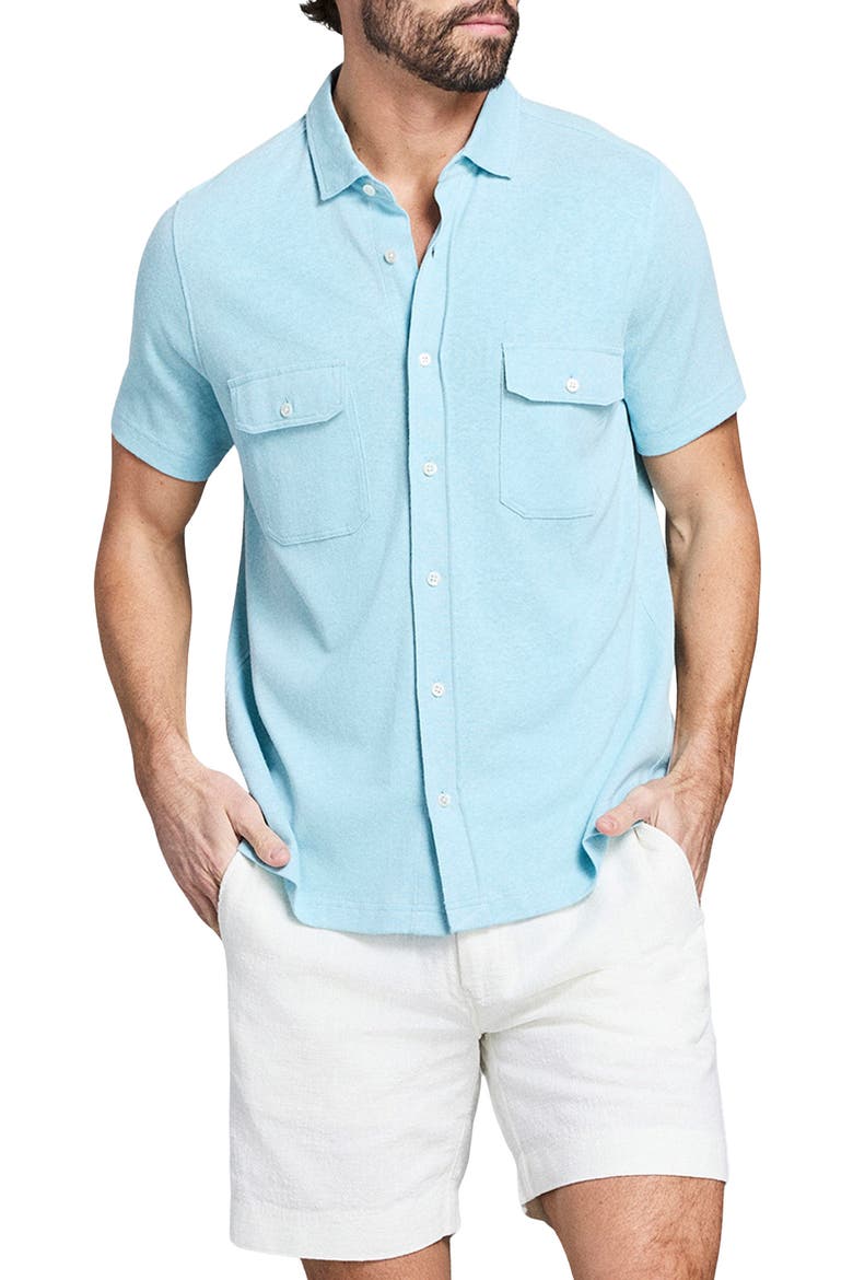 Hemp & Cotton Knit Short Sleeve Button-Up Shirt, Main, color, SKY BLUE