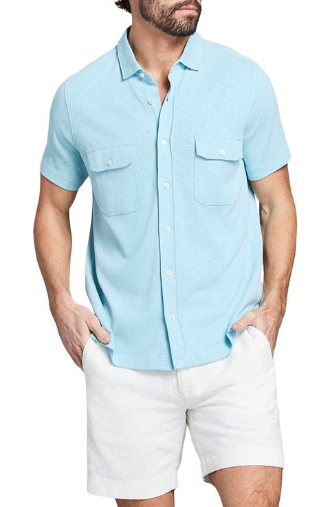 Hemp & Cotton Knit Short Sleeve Button-Up Shirt