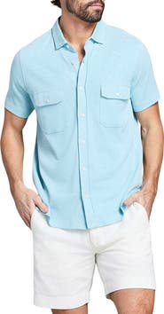 Billy Reid Hemp & Cotton Knit Short Sleeve Button-Up Shirt
