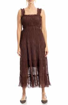 Ruffle Shirred Georgette Midi Dress