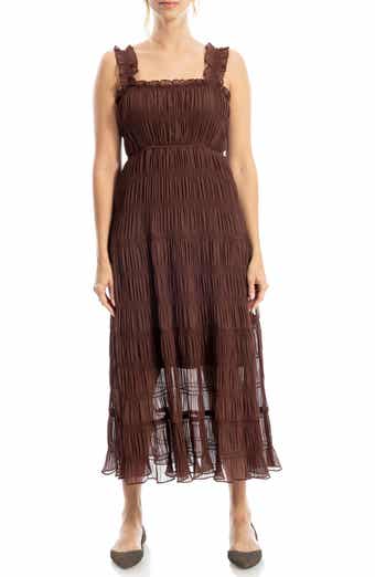 Ruffle Shirred Georgette Midi Dress