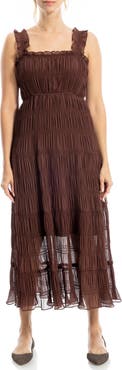 MAX STUDIO Ruffle Shirred Georgette Midi Dress
