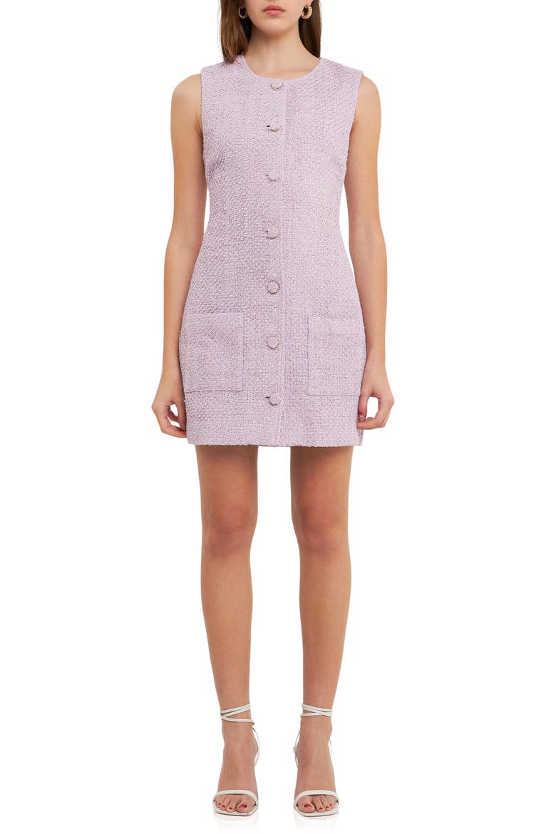 Sleeveless Tweed Minidress, Main, color, LILAC