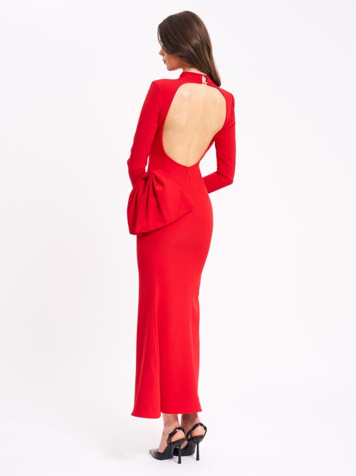Miss Circle Women Radha Red Backless Longsleeve Maxi Dress With Bow In Red