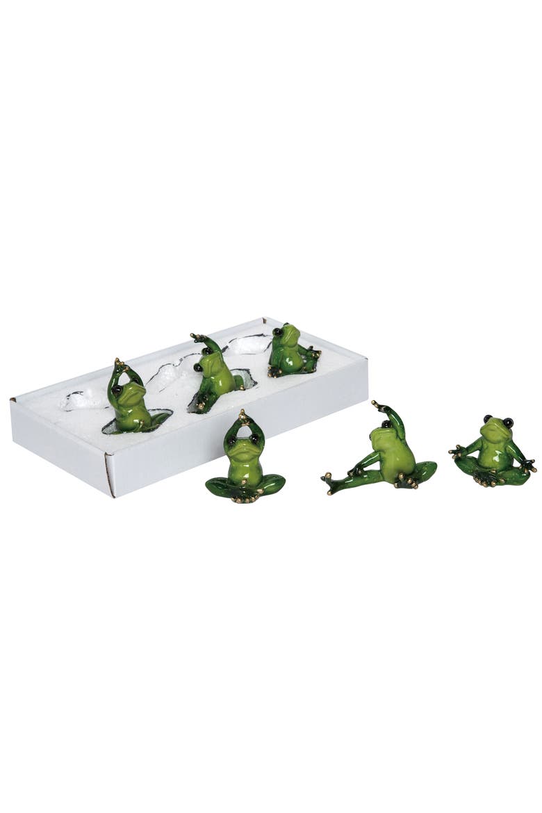 Resin 4.5 in. Green Spring Enchanted Yoga Frogs Set of 6, Main, color, Green