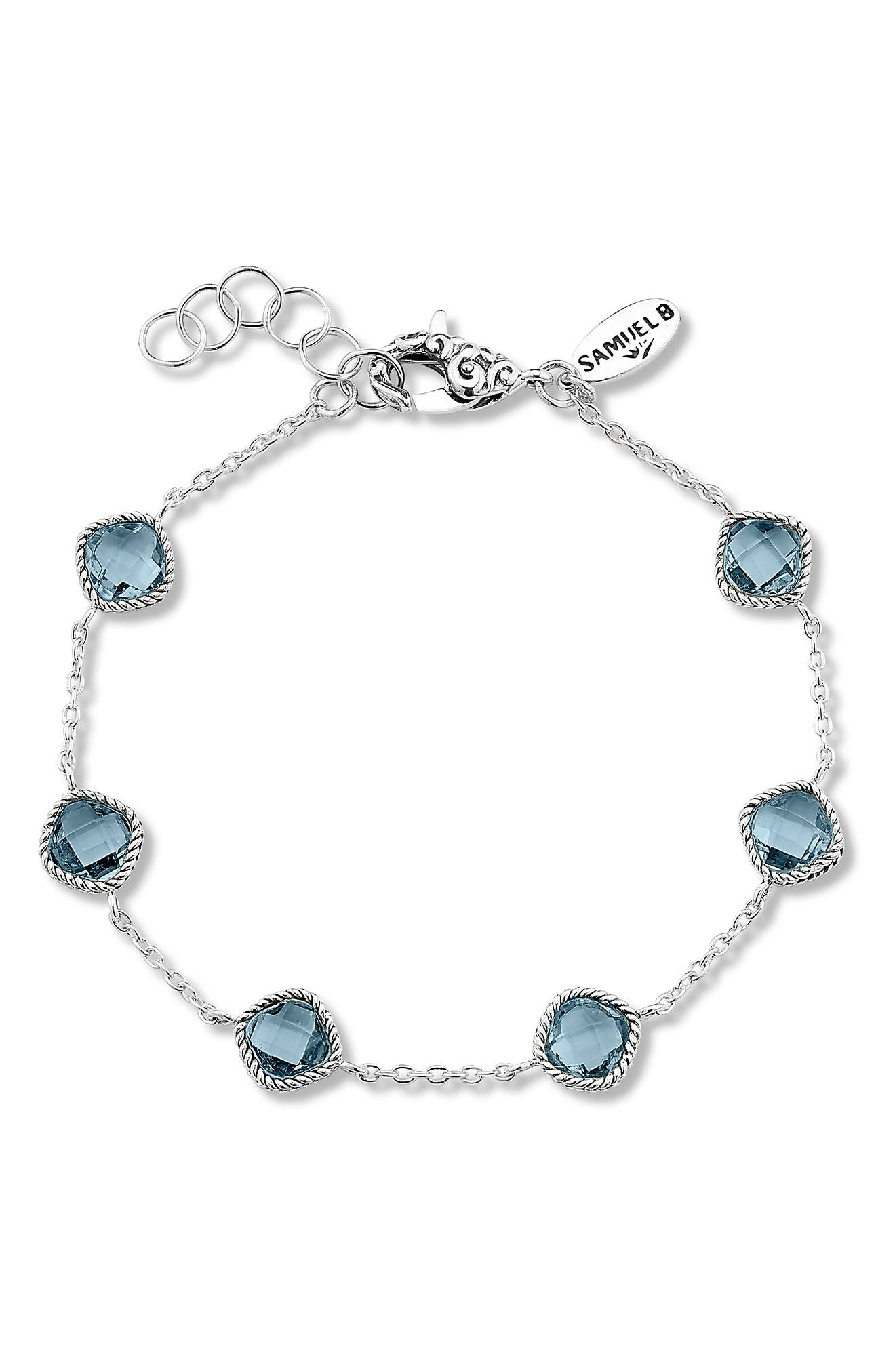 SAMUEL B. Sterling Silver Cushion Cut Semi-Precious Stone Station Bracelet