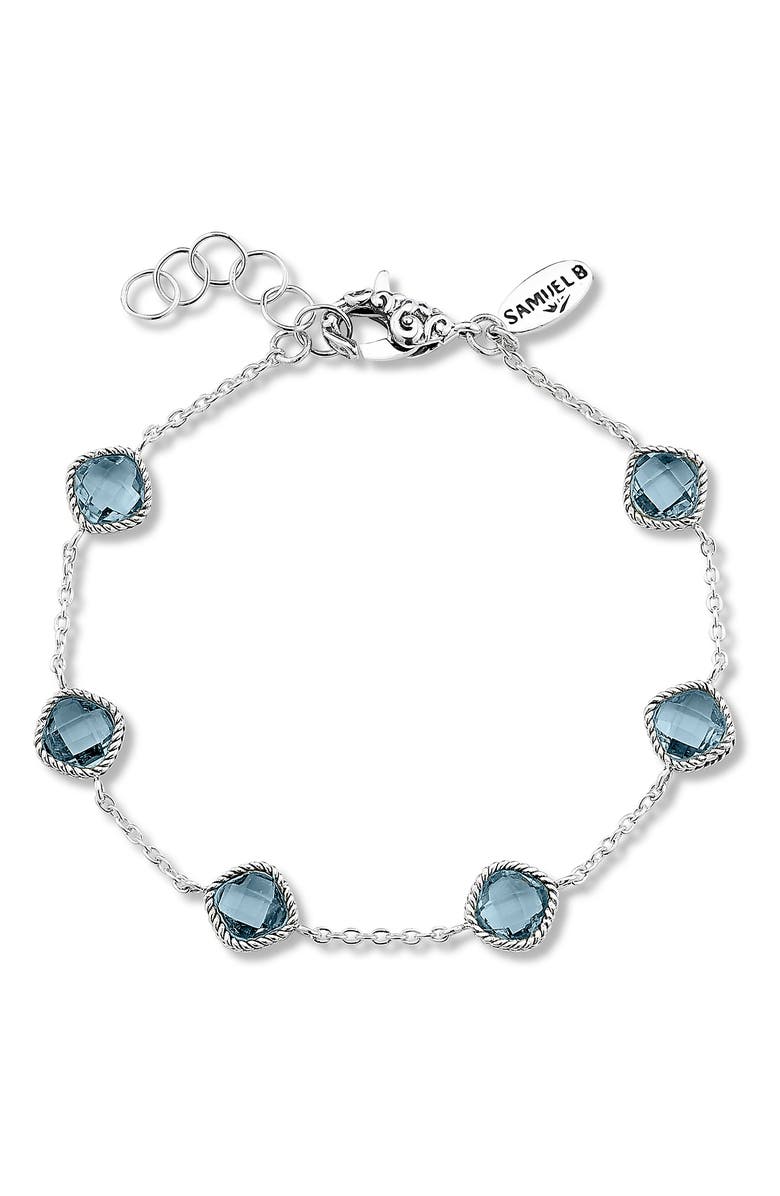 SAMUEL B. Sterling Silver Cushion Cut Semi-Precious Stone Station Bracelet, Main, color, Blue