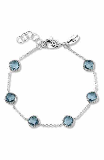 SAMUEL B. Sterling Silver Cushion Cut Semi-Precious Stone Station Bracelet