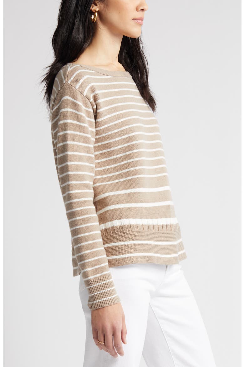 Stripe Boatneck Sweater, Alternate, color, TAN COBBLESTONE- IVORY STRIPE