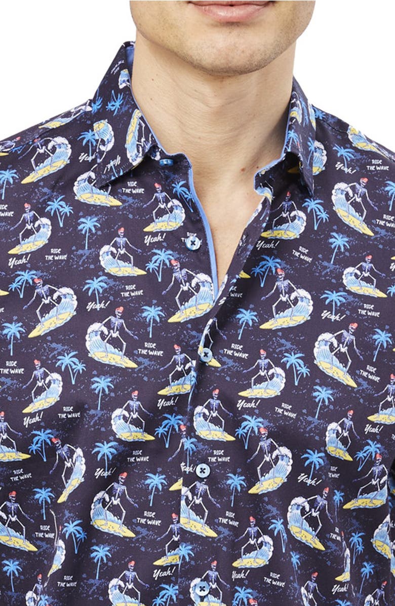 Luchiano Visconti Surfing Skeletons Short Sleeve Shirt, Alternate, color, Navy