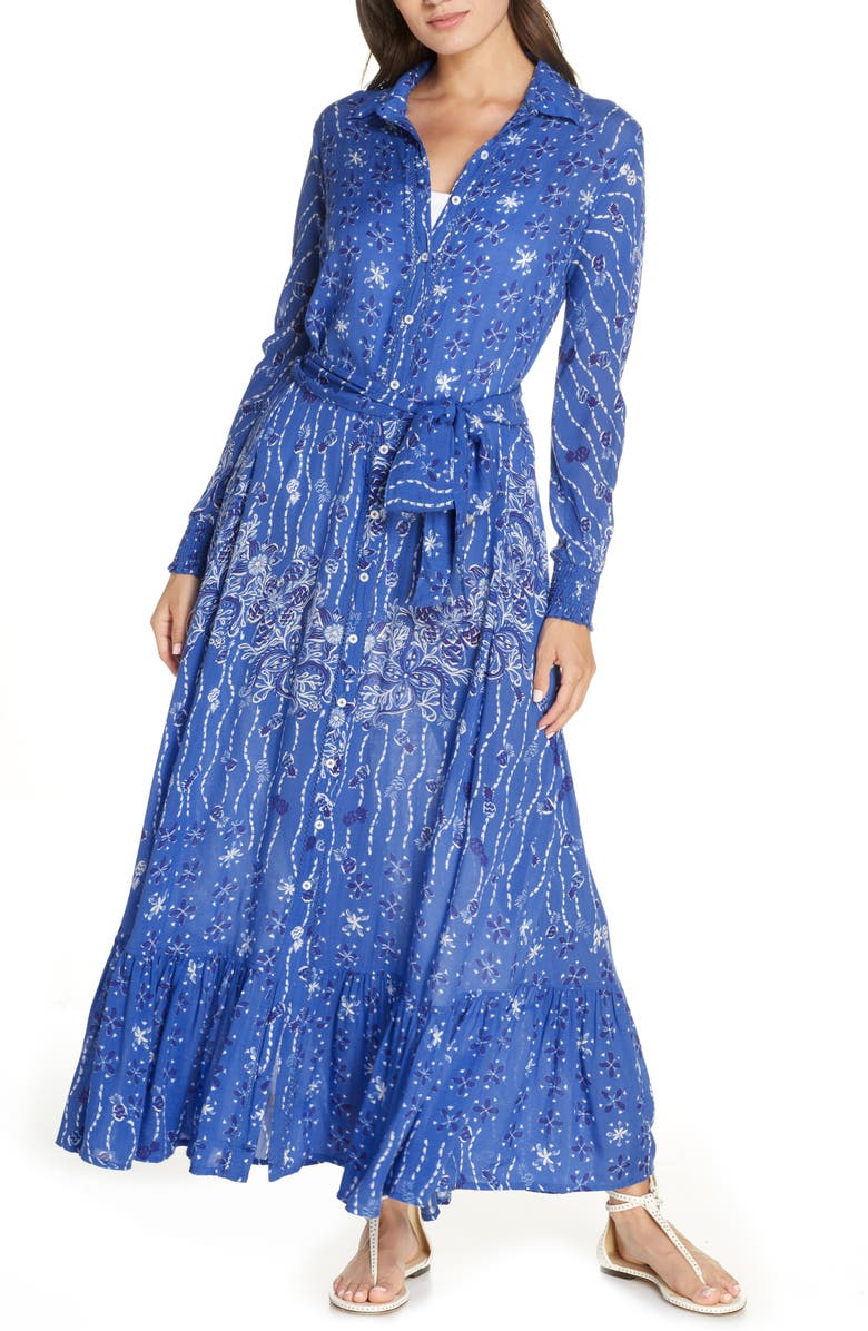 Poupette St Barth Long Sleeve Cover-Up Maxi Dress, Main, color,