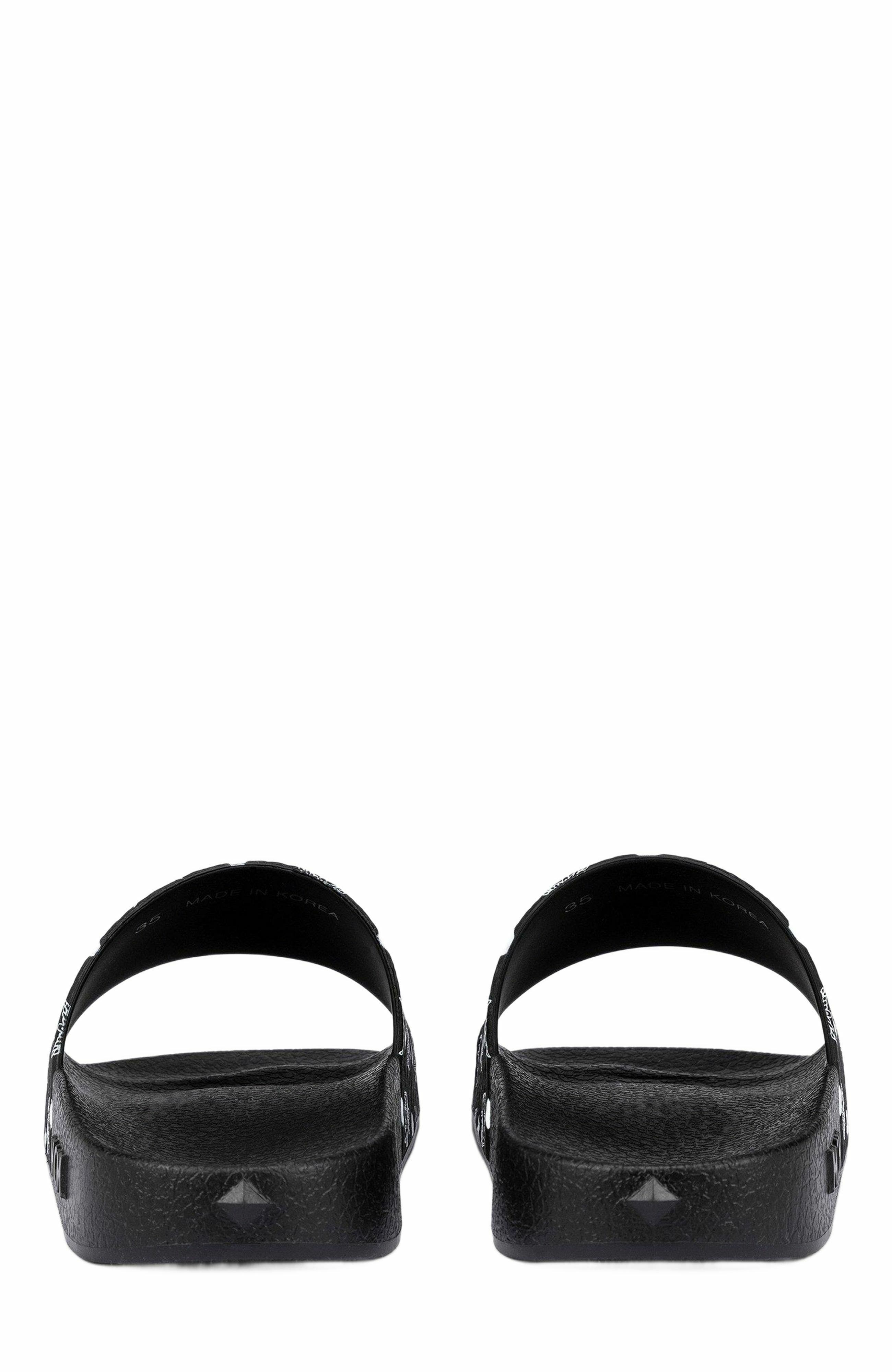 MCM Men's Monogram Print Rubber Slides, Alternate, color, Black