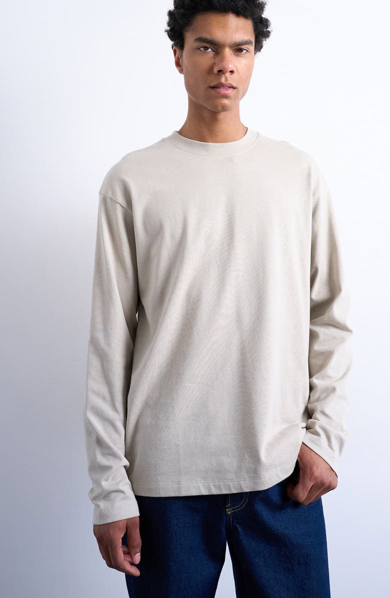 Topman Relaxed Fit Long Sleeve Cotton Rib T-Shirt, Main, color, Stone