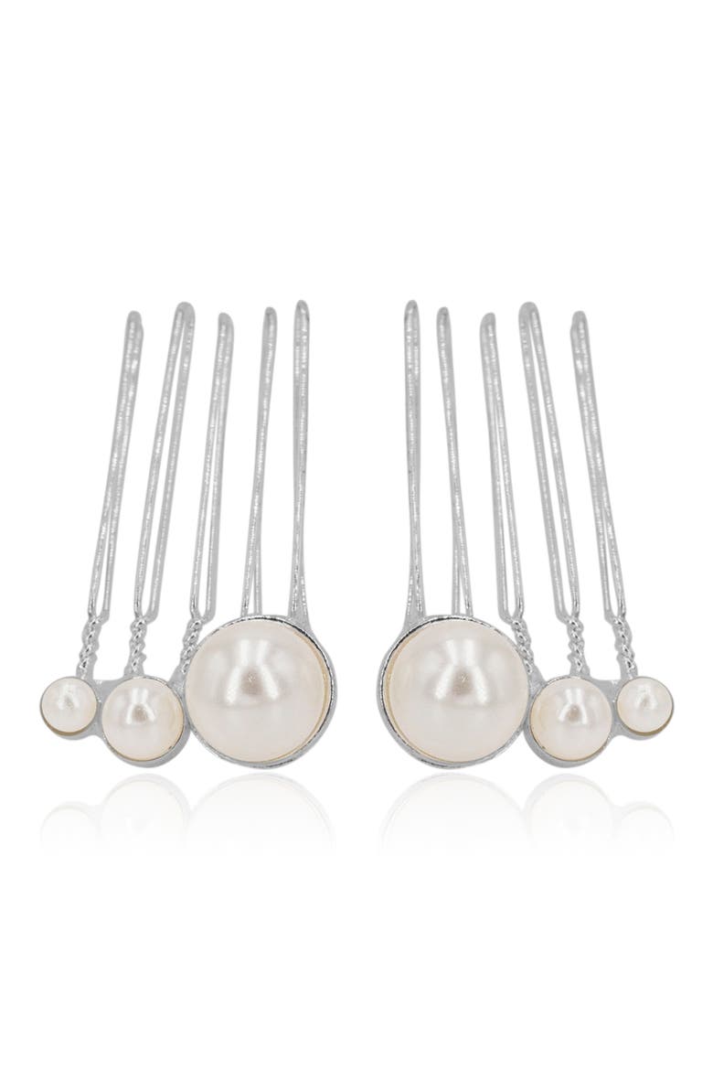 Feya Set of 2 Imitation Pearl Hair Combs, Main, color, SILVER