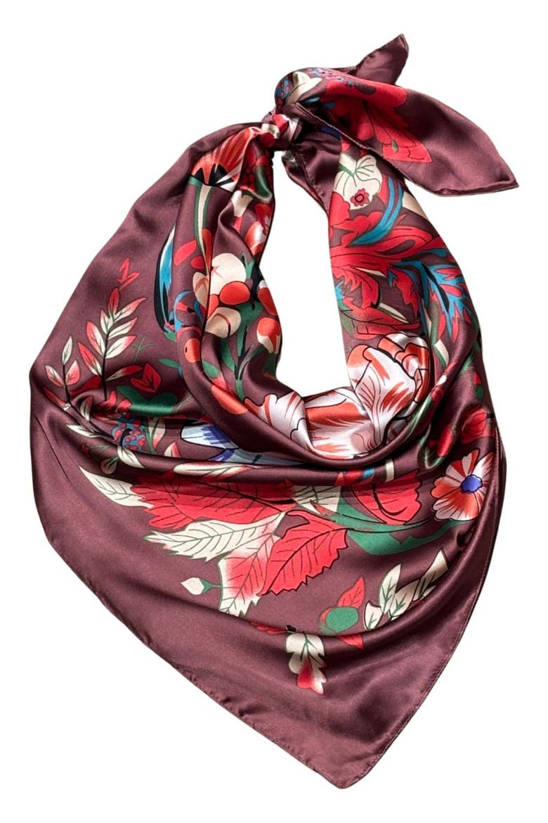 Floral Satin Scarf, Alternate, color, BURGUNDY