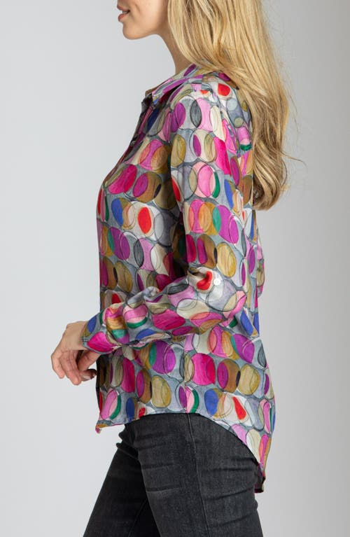Apny Abstract Print Roll Tab Sleeve Chiffon Button-up Shirt In Multi