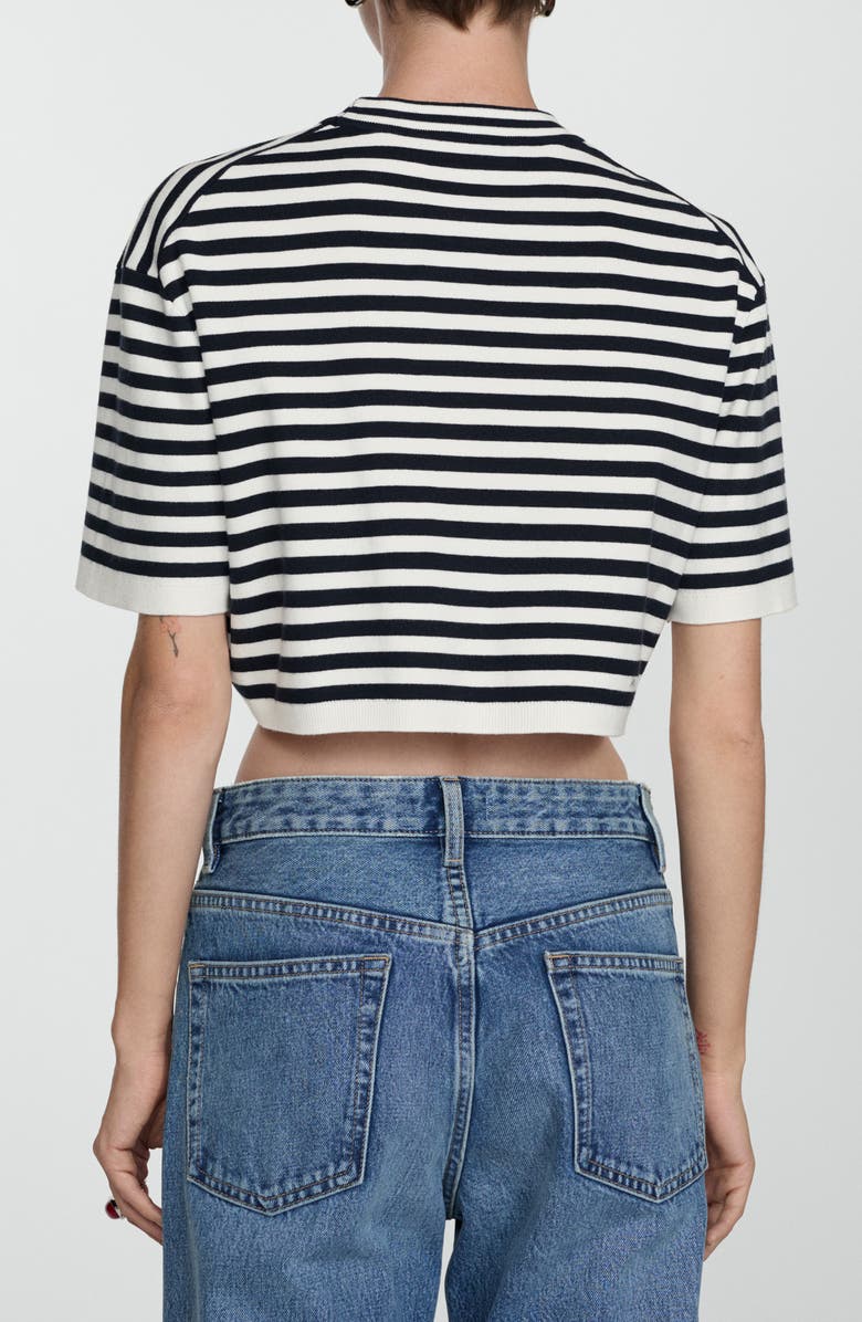 MANGO Stripe Short Sleeve Crop Sweater, Alternate, color, Dark Navy