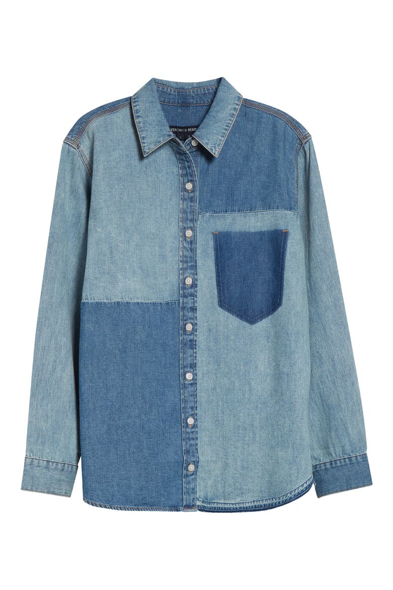 Dalma Colorblock Denim Button-Up Shirt, Alternate, color, TIME TRAVEL