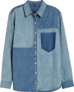 Veronica Beard Dalma Colorblock Denim Button-Up Shirt