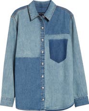 Veronica Beard Dalma Colorblock Denim Button-Up Shirt