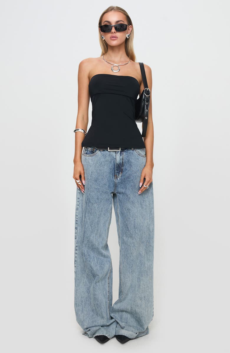 Princess Polly Strutter Foldover Side Slit Strapless Top, Alternate, color, Black