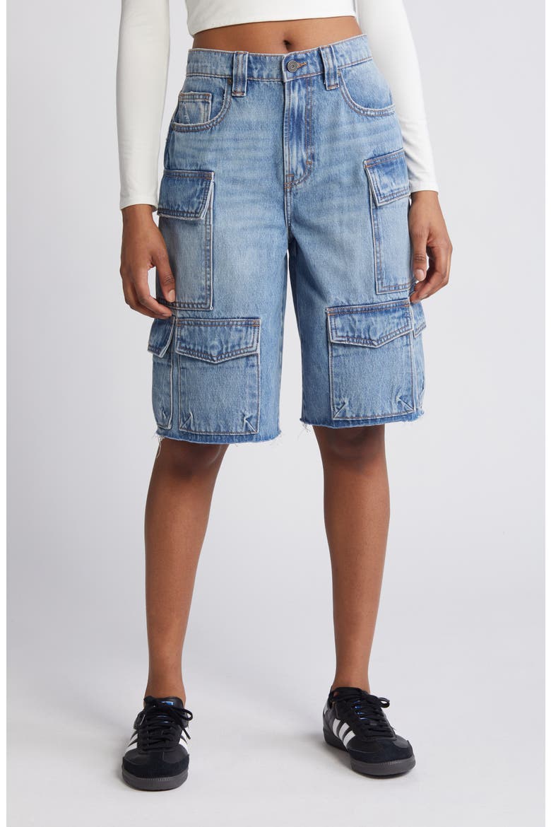 Baggy Denim Cargo Shorts, Main, color, MEDIUM WASH