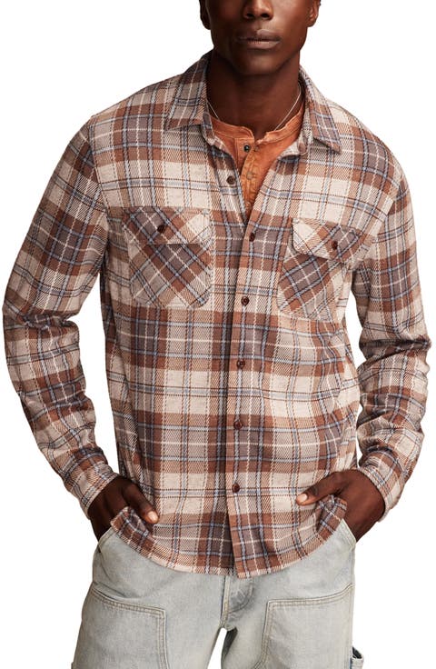 Brushed Cotton Blend Knit Button-Up Shirt