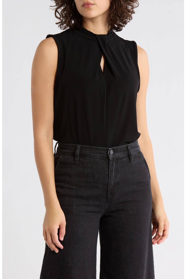 Keyhole Sleeveless Jersey Top, Main, color, BLACK