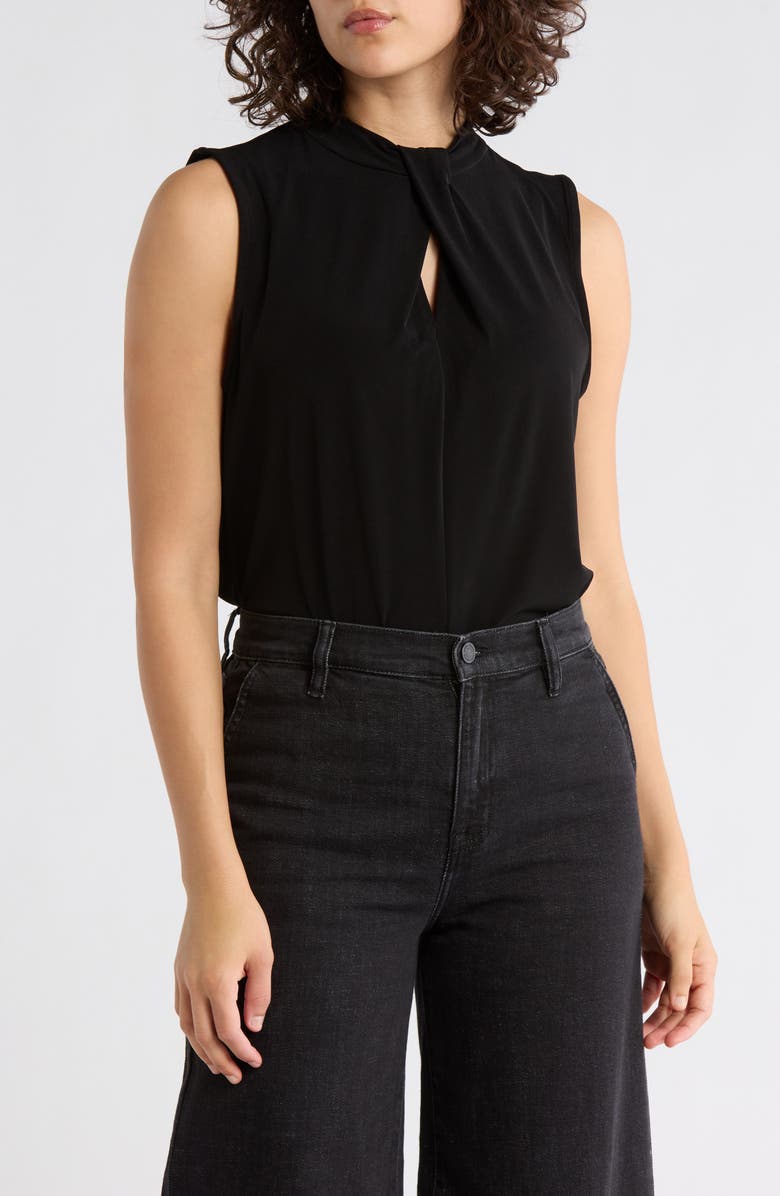 DKNY Keyhole Sleeveless Jersey Top, Main, color, Black