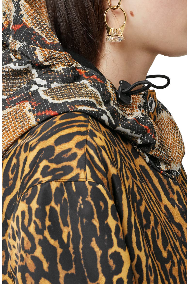 Leopard & Snake Print Twill Parka, Alternate, color, HONEY