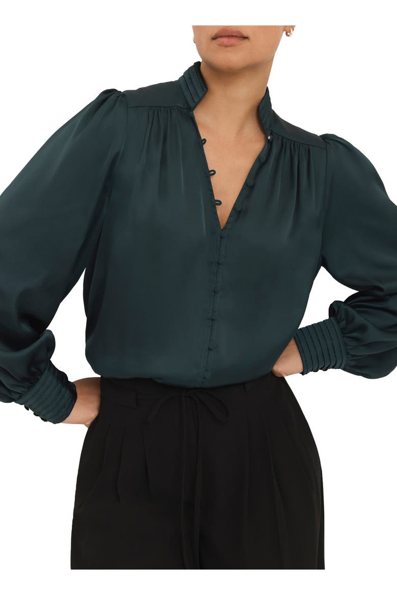 Satin Long Sleeve Blouse, Alternate, color, Green