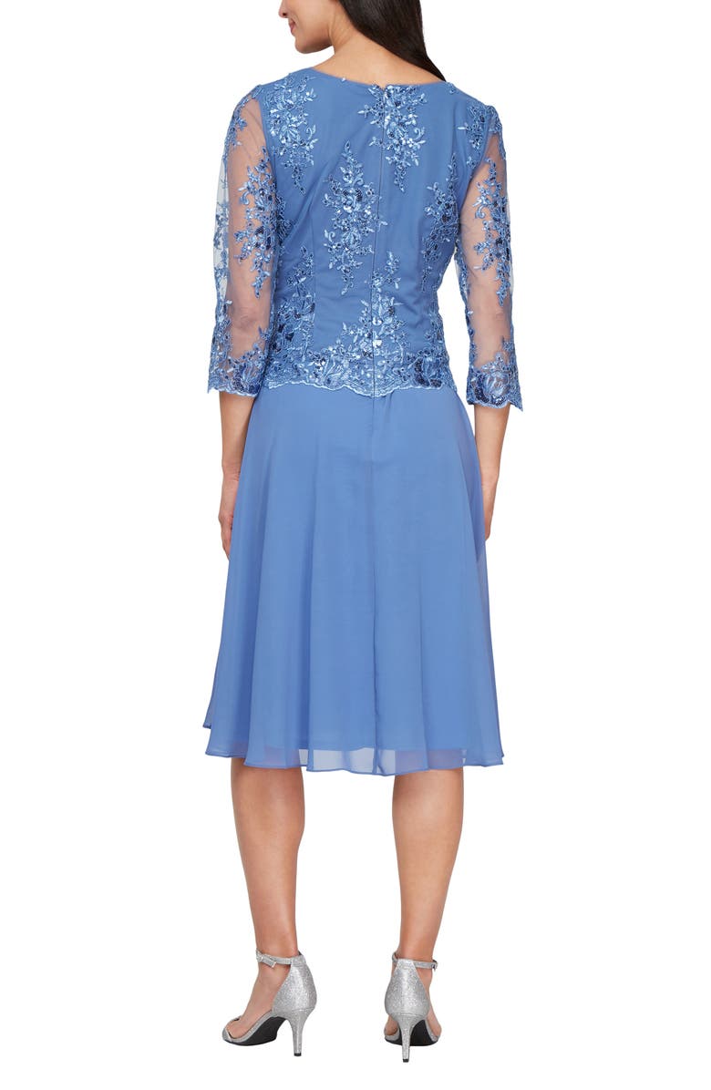 Alex Evenings Embroidered Cocktail Dress, Alternate, color, Cornflower