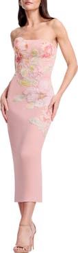 Dress the Population Viviana Strapless Bodycon Tea Length Dress